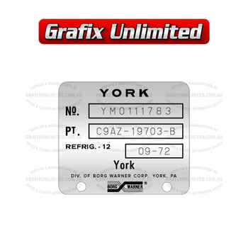 Airconditioning York Pump Part No. Tag