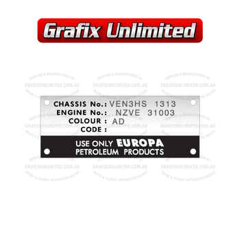 VE VF Valiant Series NZ Europa identification Plate