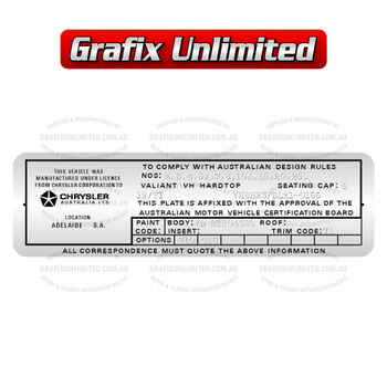 VH Valiant Hardtop 1971 Stamped identification Plate