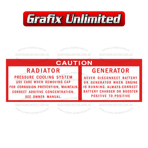 Caution Radiator Generator Decal 1965 - 1971