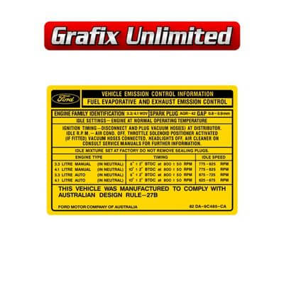 Emission Decal 33 + 41 6 Cylinder 1982