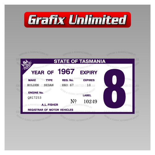 Registration Label Tas 1965 - 1981