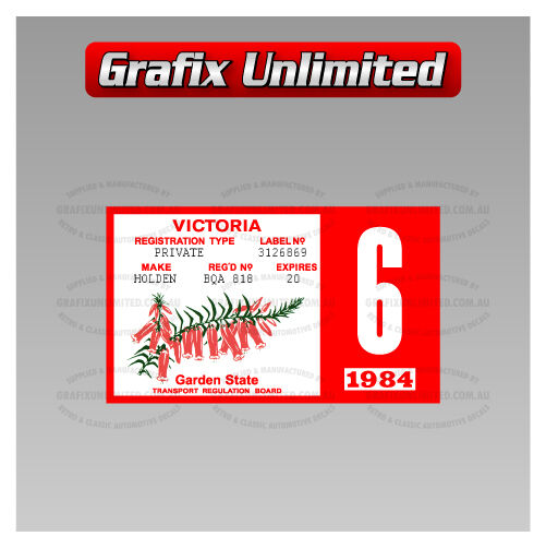 Registration Label VIC 1983 - 1984  1987 - 1988
