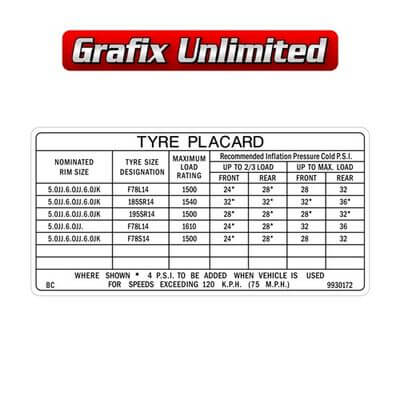 Tyre Placard Part Number 9930172
