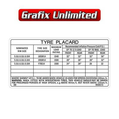 Tyre Placard Part Number 9930173