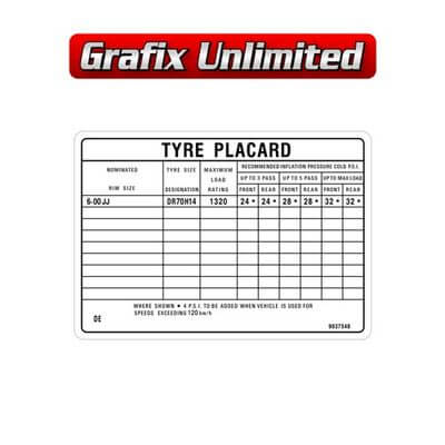 Tyre Placard Part Number 9937548