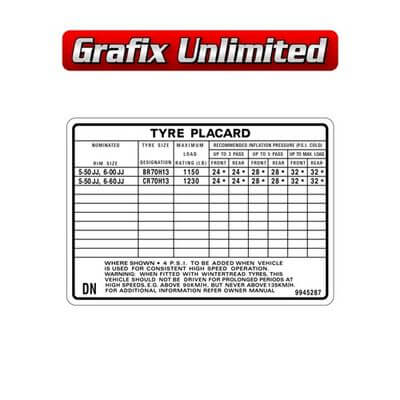 Tyre Placard Part Number 9945287