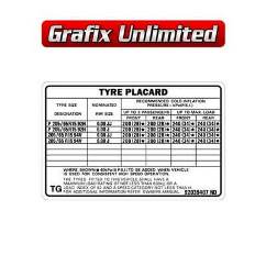 Tyre Placard, Part Number 92039407