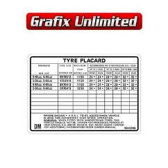Tyre Placard, Part Number 9945286