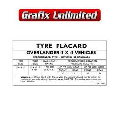 Overlander Decal, Tyre Placard