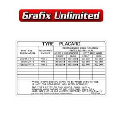 Tyre Placard, Part Number 22B-131901 