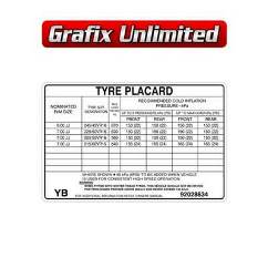 Tyre Placard, Part Number 92028634