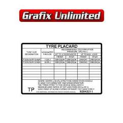 Tyre Placard, Part Number 92043211